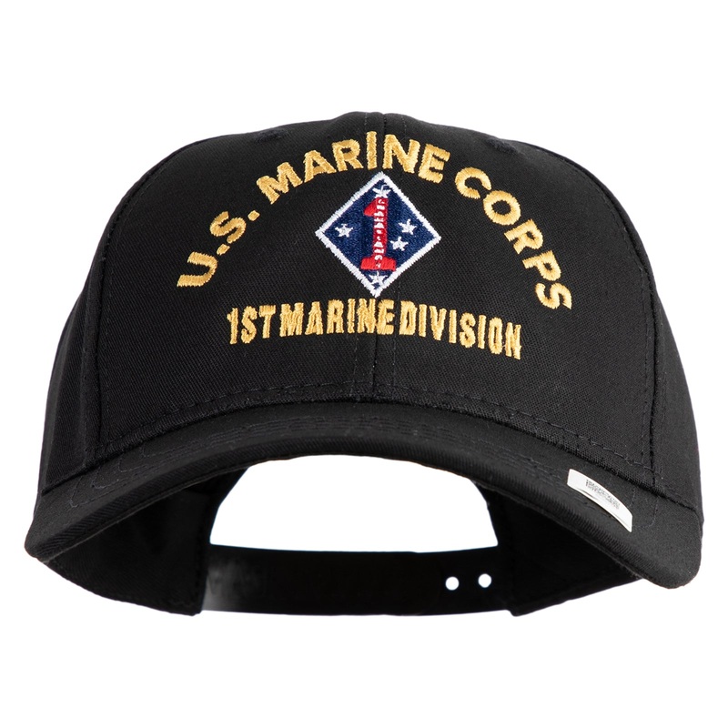 U.S. Marine Corps 1st Marine Division Embroidered 6 Panel Structured Cotton Twill Cap Made in USA Black One Size