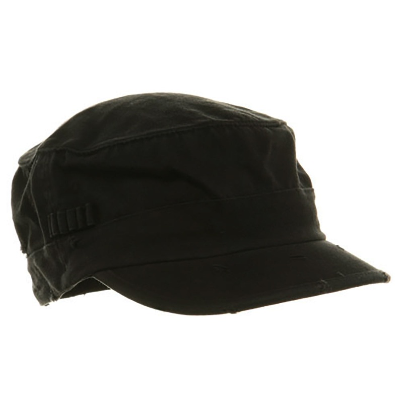 Washed Cotton Fitted Army Cap Black S-M