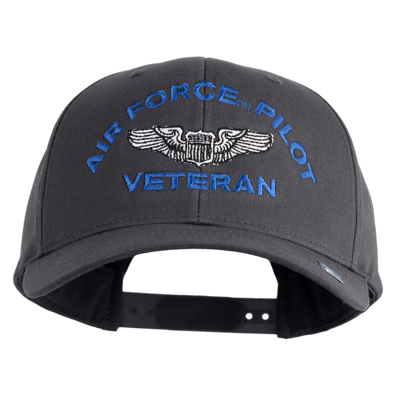 Air Force Pilot Veteran Embroidered Retro Cotton Blend Snapback Cap Charcoal One Size