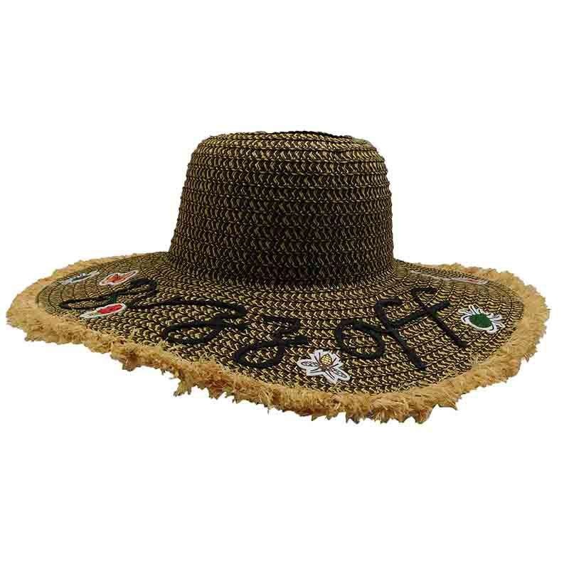 Buzz Off Sun Hat with Frayed Straw Brim by San Diego Hat Company Brown tweed