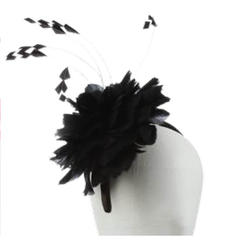Feather Flower Fascinator Headband – Scala Collection Hats Black
