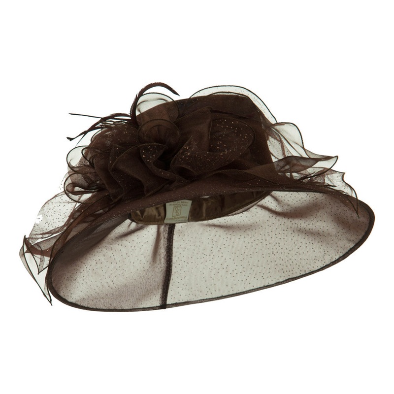 Glitter Big Bow Organza Hat Brown One Size
