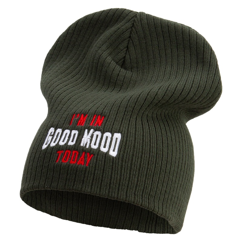 I’m In Good Mood Embroidered Big Size Cotton Short Beanie Olive XL-3XL