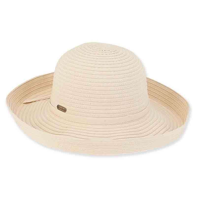 Maisie Up Brim Ribbon Sun Hat – Sun ‘N’ Sand Hats Beige Medium (57 cm)