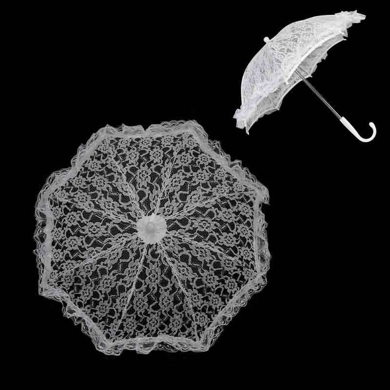 Mini Bridal Lace Parasol with Ruffled Edges White