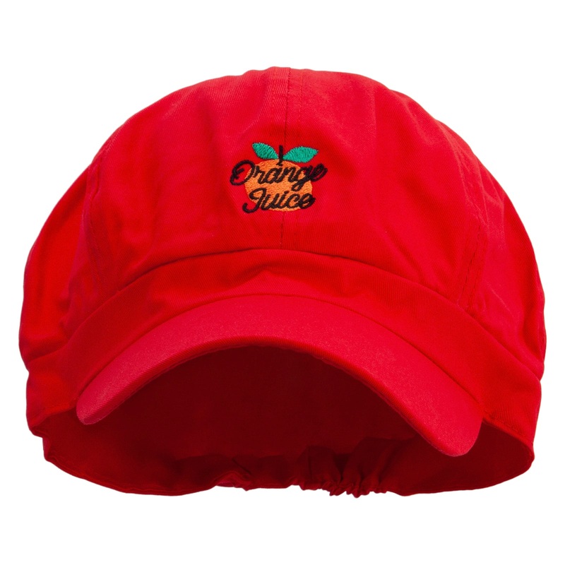 Orange Juice Embroidered Cotton Elastic Newsboy Cap Red One Size
