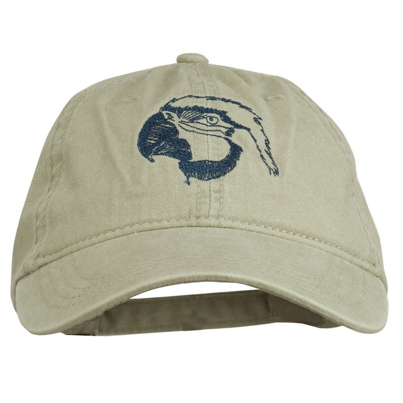 Outline Image of a Parrot Embroidered Washed Cap Stone One Size