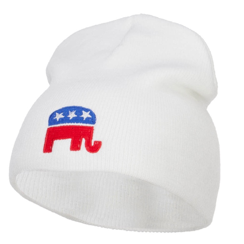 Republican Elephant USA Embroidered Short Beanie White One Size
