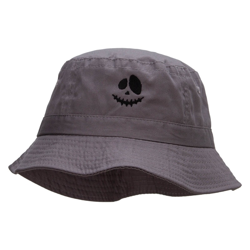 Stitched Face Embroidered Pigment Dyed Bucket Hat Charcoal One Size