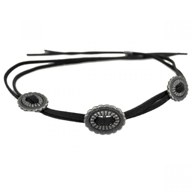 Suede Concho Hat and Headband BLACK ADJUSTABLE