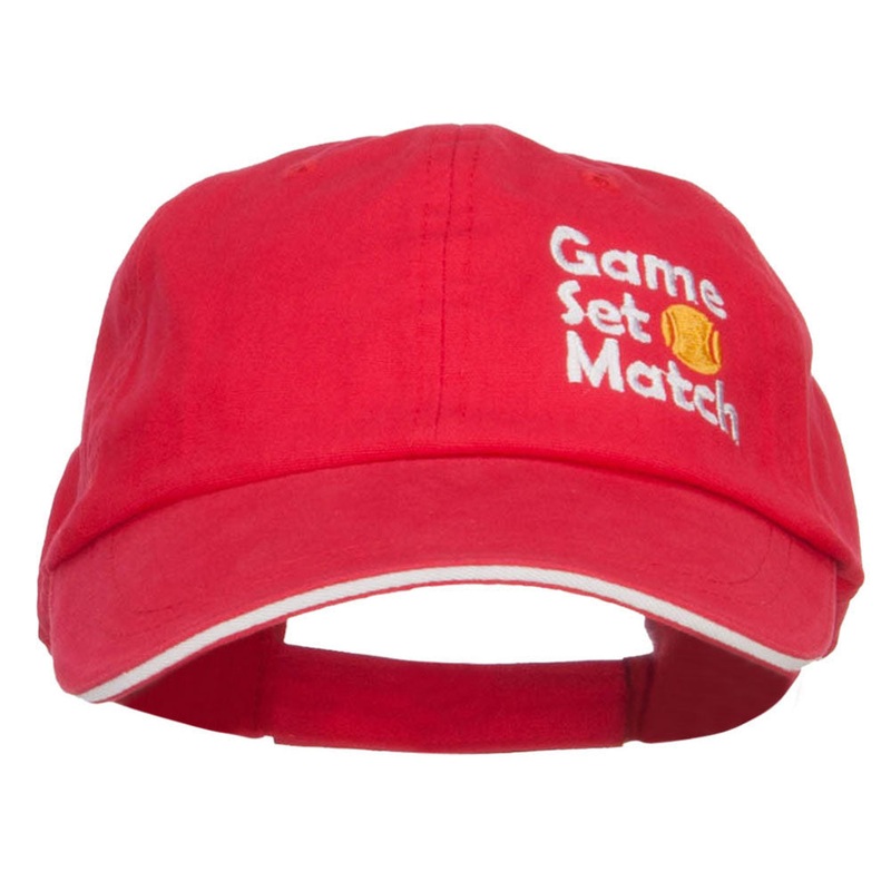 Tennis Game Set Match Embroidered Canvas Cap Red White One Size