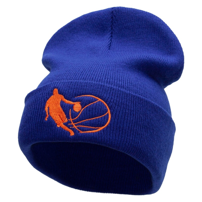 Basketball Dribble Embroidered 12 Inch Long Knitted Beanie Royal One Size