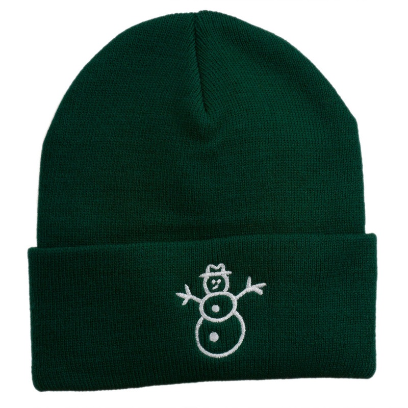 Christmas Snowman Embroidered Cuff Beanie Green One Size