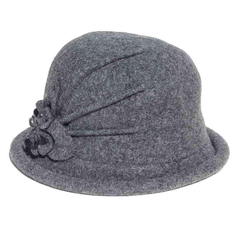 Curled Brim Wool Bowler Hat by Adora Charcoal
