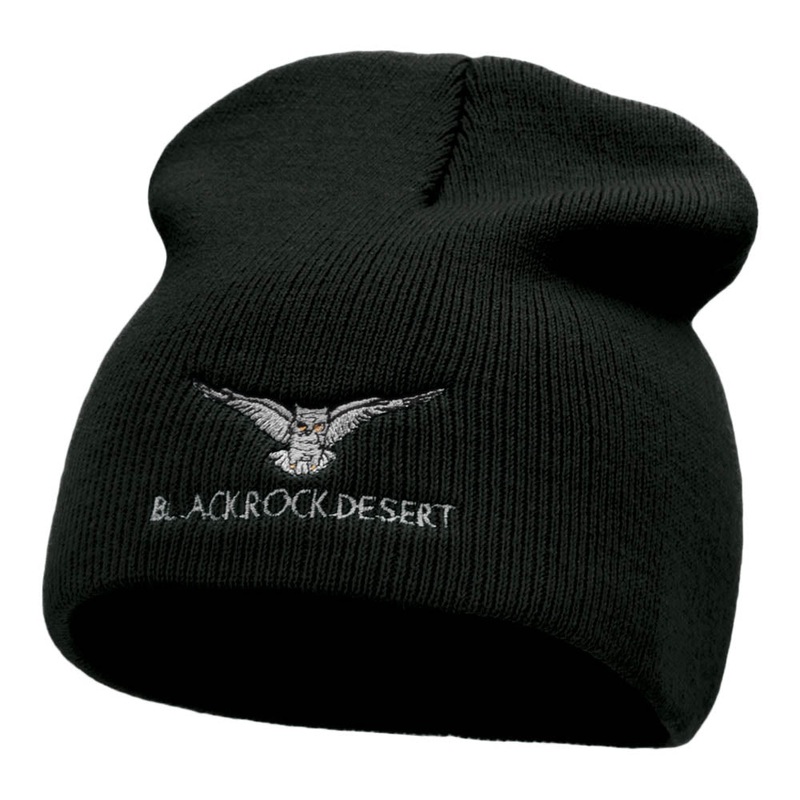 Desert Owl Animal Embroidered Short Knitted Beanie Black One Size