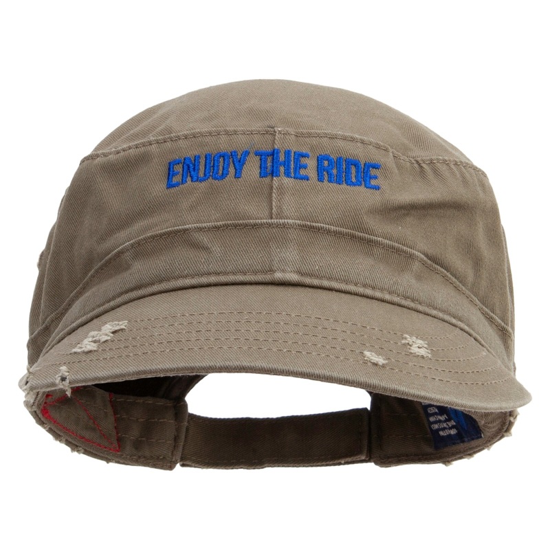 Enjoy The Ride Embroidered Enzyme Frayed Solid Army Caps Olive One Size