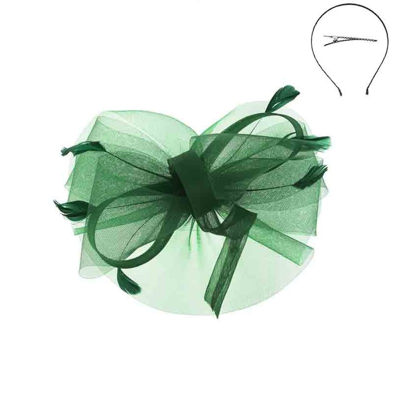 Looped Feather Scrunched Tulle Fascinator Headband – Something Special Green