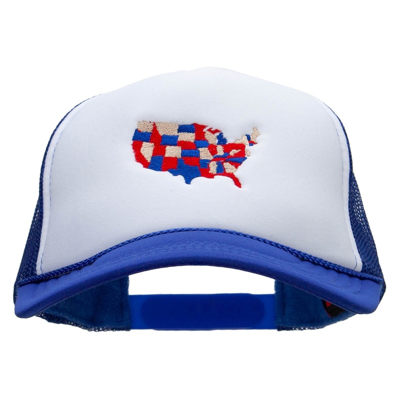 Patriotic States Embroidered Summer Foam Mesh Trucker Cap Royal White One Size