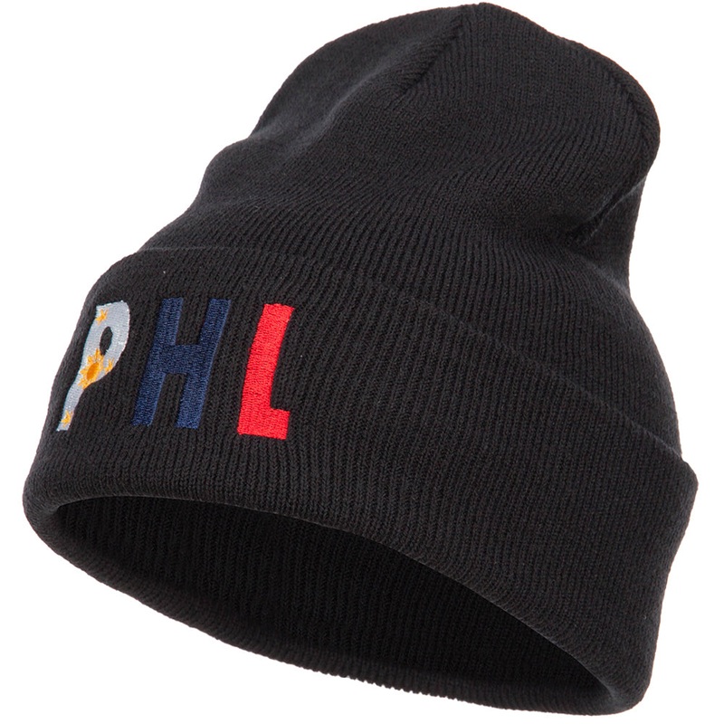 Philippines Embroidered Long Beanie Black One Size