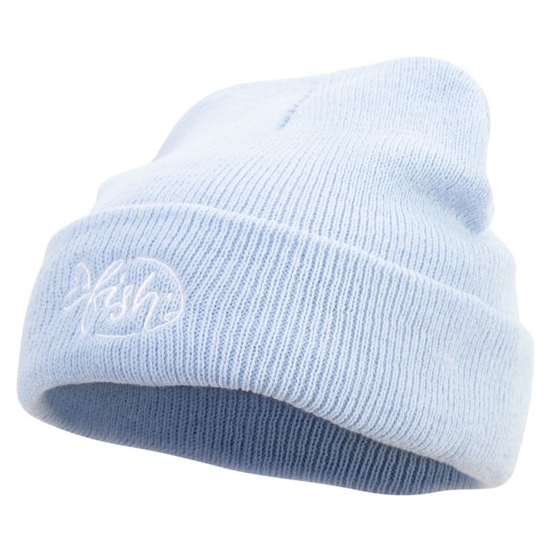 Sad Fish Logo Embroidered Super Stretch Knit Watch Cap Beanie Columbia Blue One Size