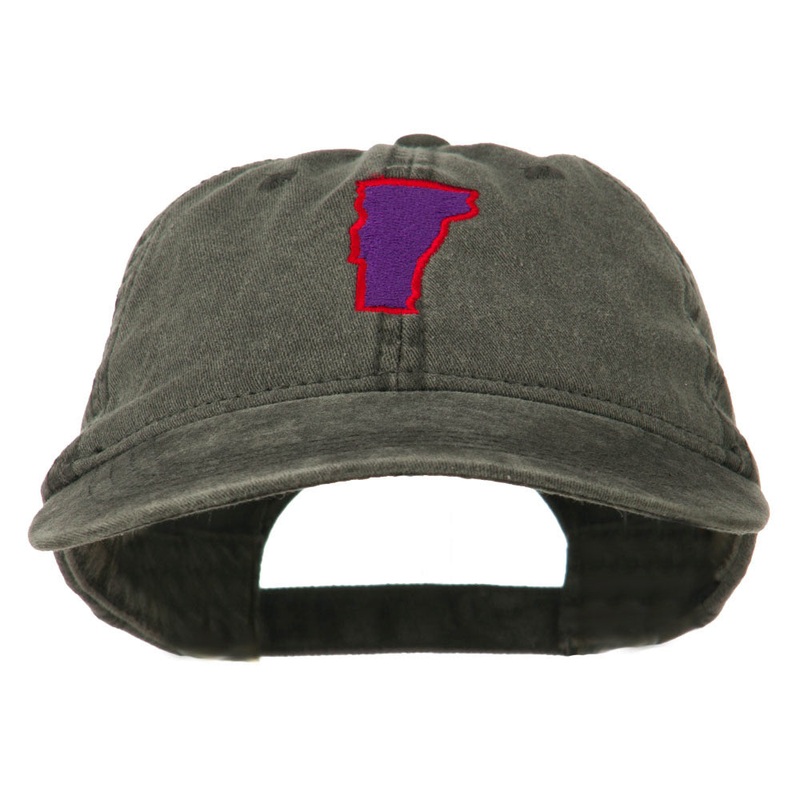 Vermont State Map Embroidered Washed Cotton Cap Black One Size
