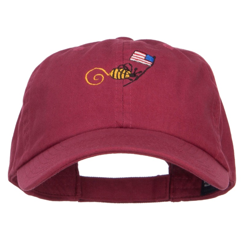 Bee American Flag Embroidered Low Cap Wine One Size