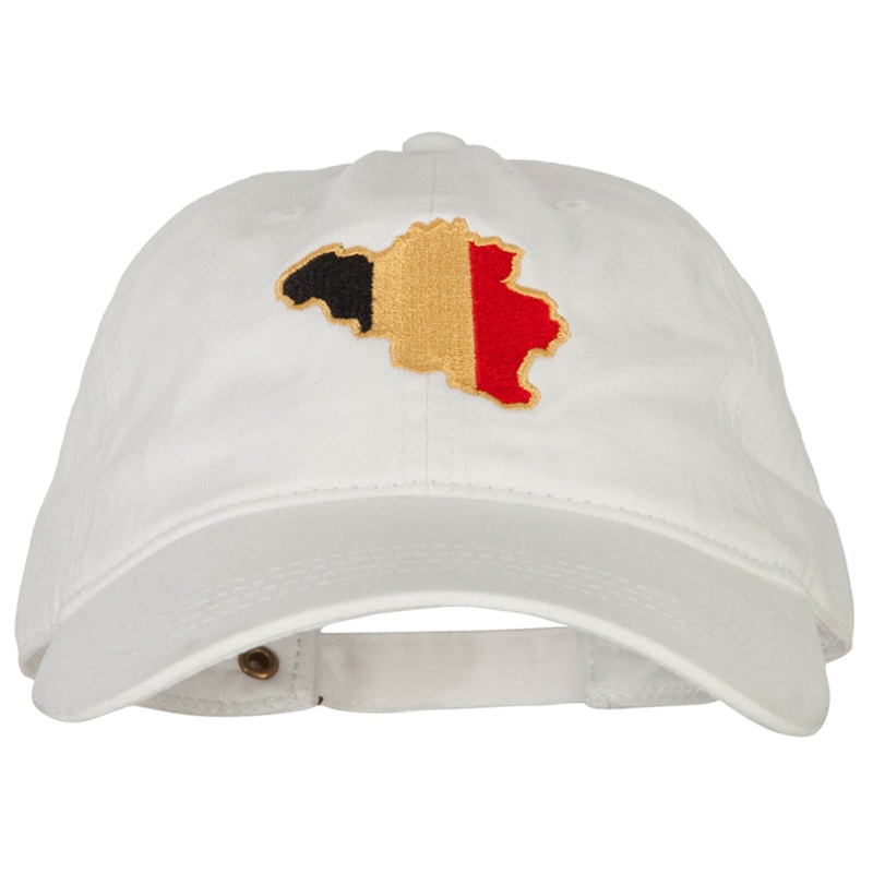 Belgium Flag Map Embroidered Washed Cotton Twill Cap White One Size