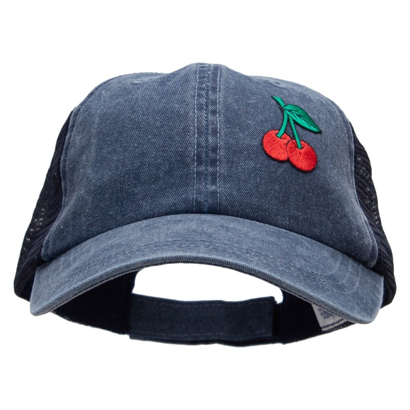 Double Cherries Fruit Patched Washed Trucker Cap Navy Navy One Size