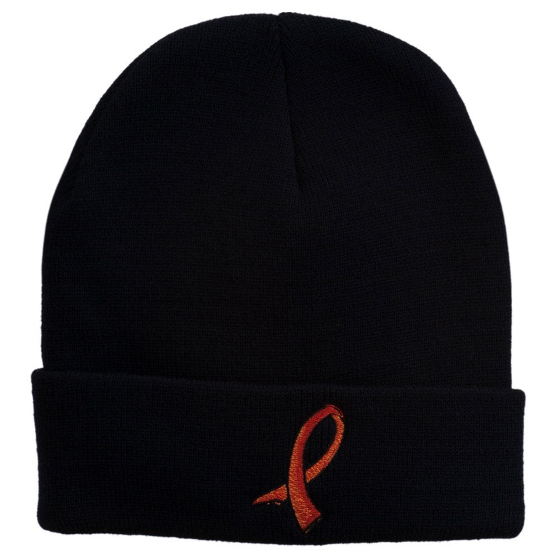 Kidney Cancer Ribbon Embroidered Long Beanie Navy One Size