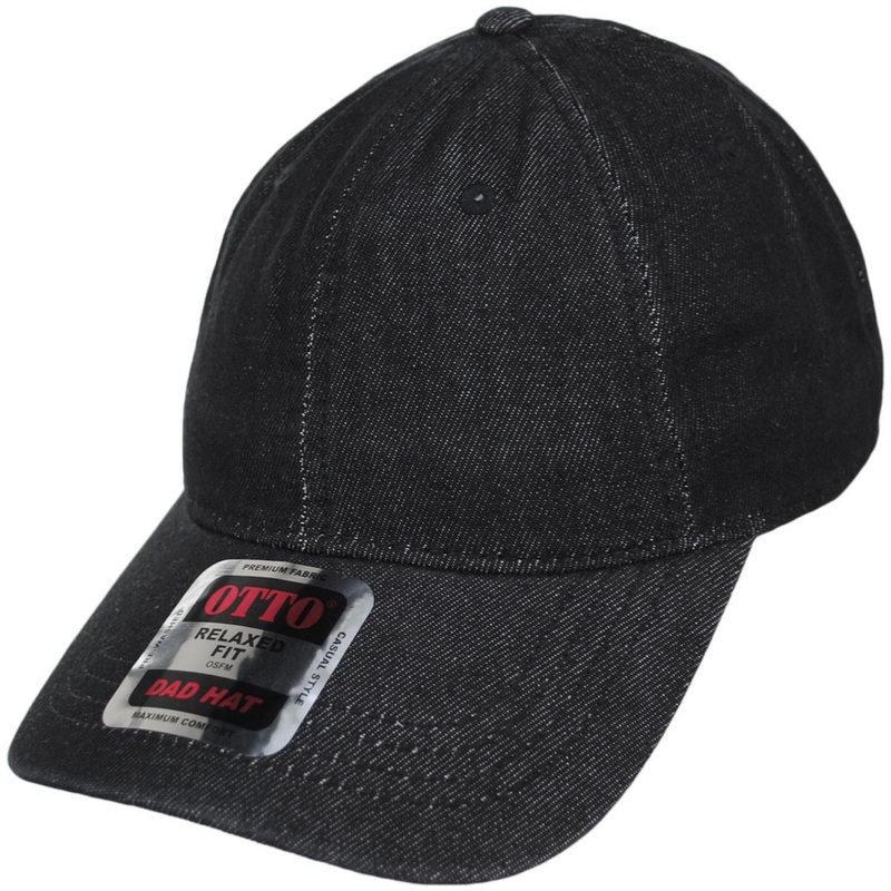 LoPro Washed Cotton Denim Strapback Baseball Cap Dad Hat BLACK ADJUSTABLE