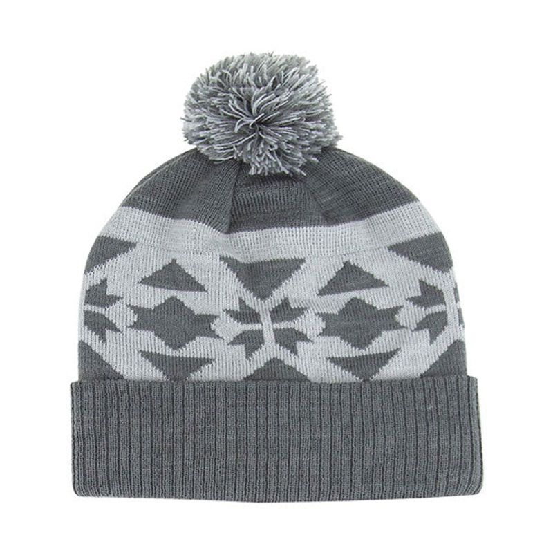 Mega Cap 5069 Jacquard Knit Pom Beanie CHARC-GREY