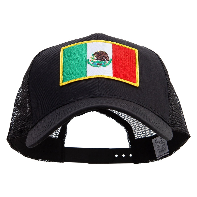 Mexico Flag Patched Big Size Solid Cotton Twill High Profile Mesh Pro Style Black XL-3XL
