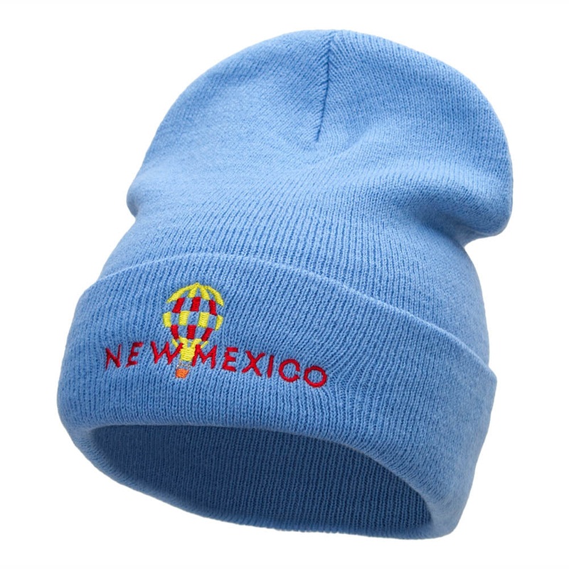 New Mexico Hot Air Balloon Embroidered 12 Inch Long Knitted Beanie Sky Blue One Size