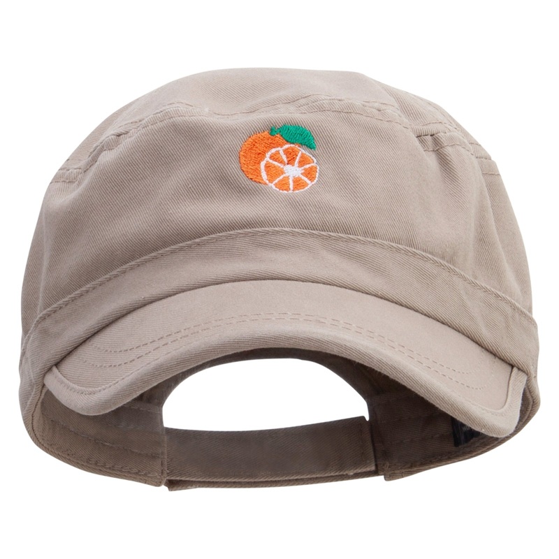 Orange Embroidered Garment Washed Adjustable Army Cap Khaki One Size