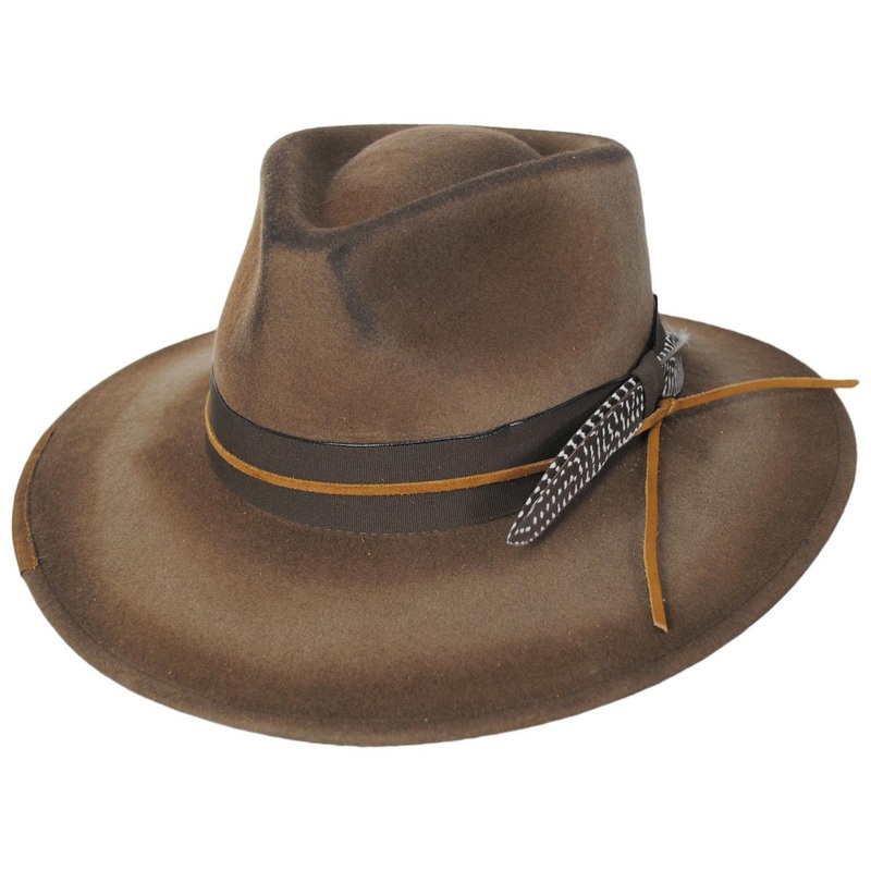 Saggy Distressed Wool Felt Outback Hat KHAKI S