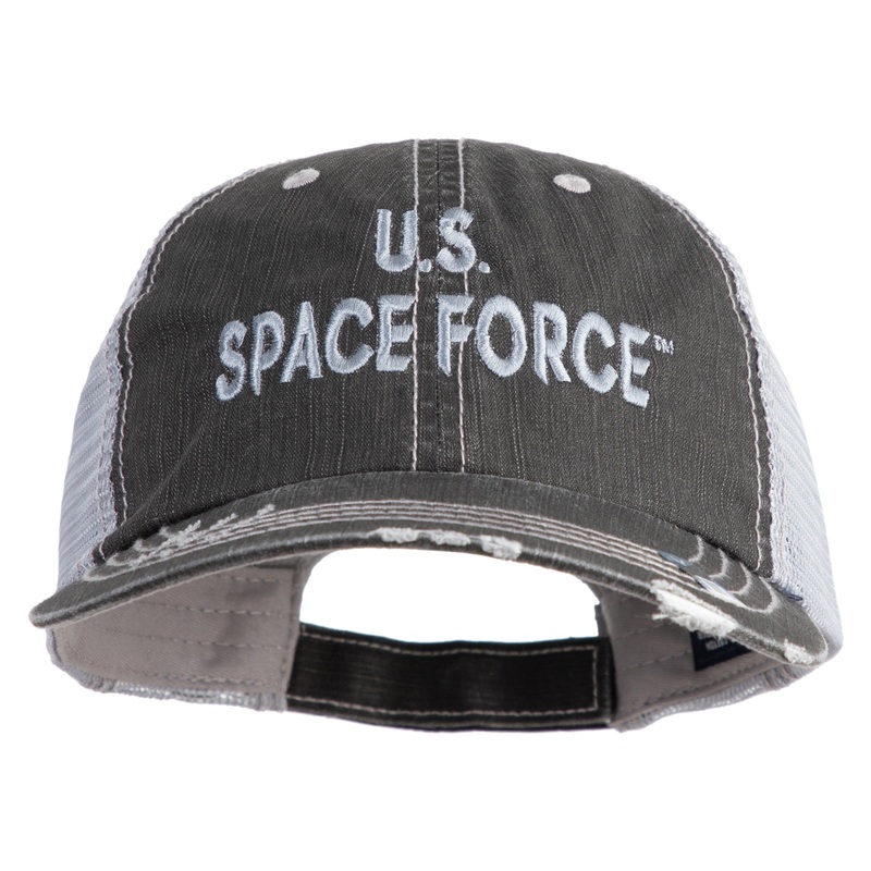 US Space Force Grey Letter Embroidered Low Profile Special Cotton Mesh Cap Black One Size