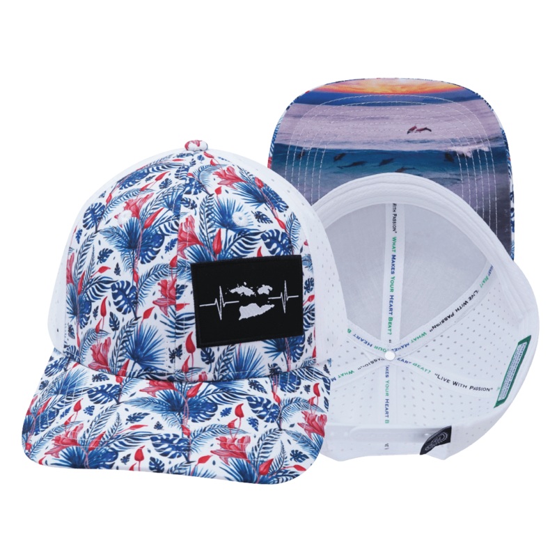 Virgin Islands Hat – Baseball Hat Fit – Floral / White – Laser Mesh