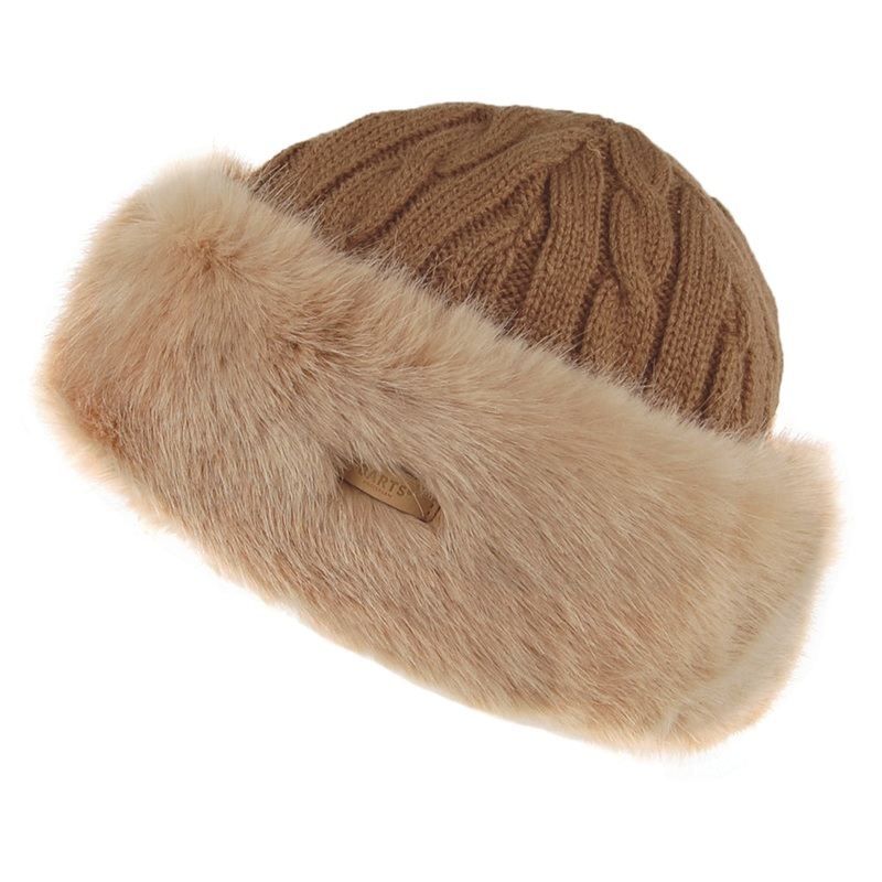 Barts Hats Faux Fur Cable Knit Beanie Hat – Light Brown 1-Size