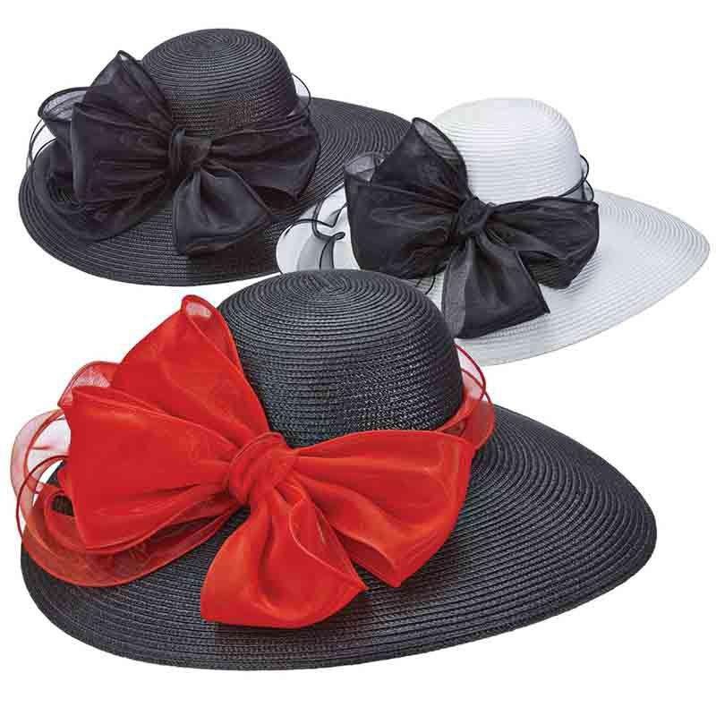 Capeline Hat with Large Organza Bow – Scala Hats Red