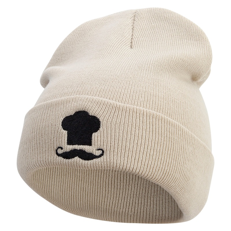 Chef Logo Embroidered 12 Inch Long Knitted Beanie Birch One Size
