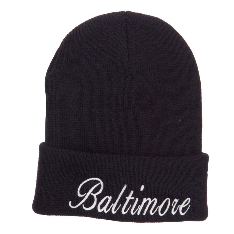 City of Baltimore Embroidered Long Beanie Black One Size