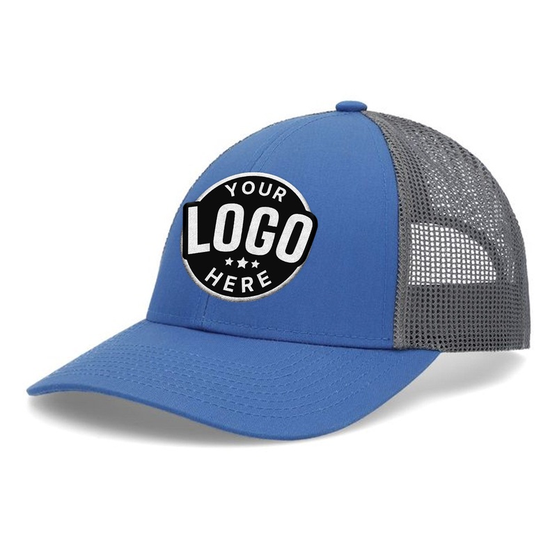 Custom Embroidered Pacific Headwear P114 Low-Pro Trucker Cap – Flat Embroidery Light Charcoal/White/Black Flat Embroidery