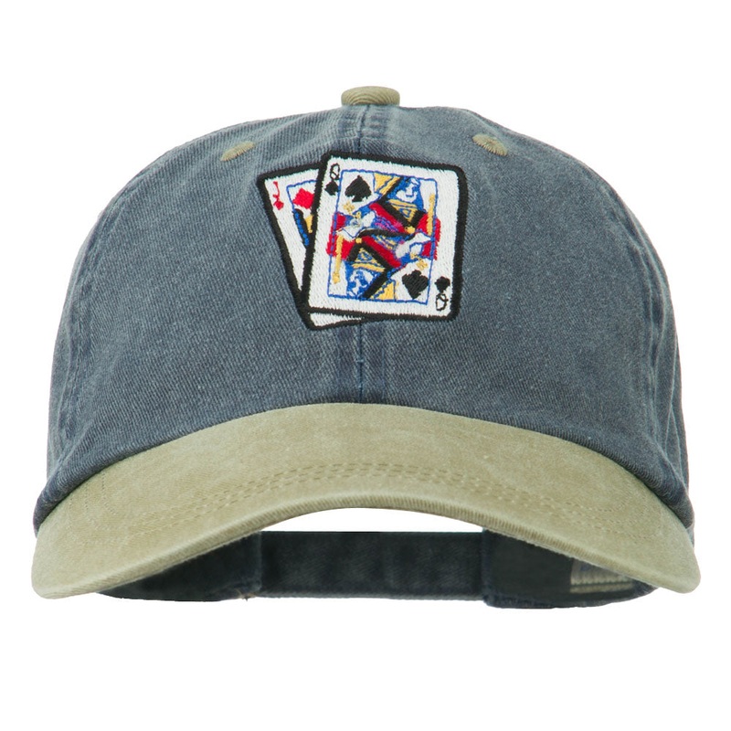 Gaming Pinochle Embroidered Washed Cap Navy Khaki One Size