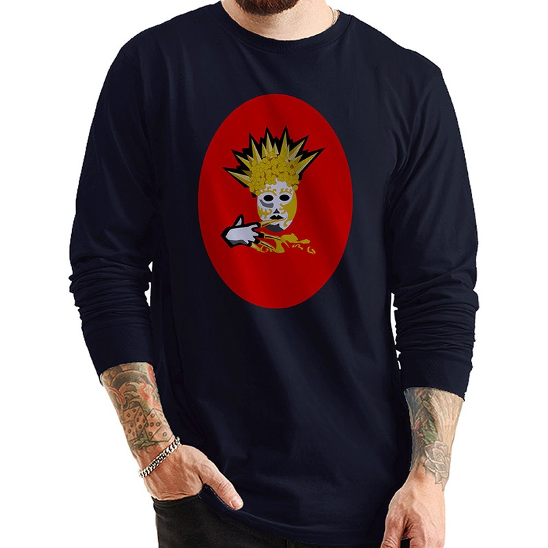 Golden Mardi Gras Mask Graphic Design Unisex Ring Spun Cotton Premium Long Sleeve T-shirt Navy XS