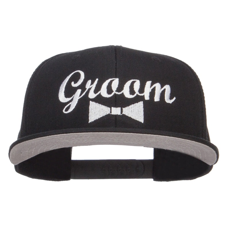 Groom Bow Tie Embroidered Cotton Snapback Black One Size