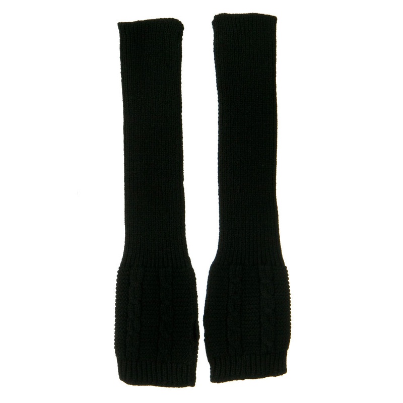 Long Sleeve Cable Stitch Arm Warmer Black One Size