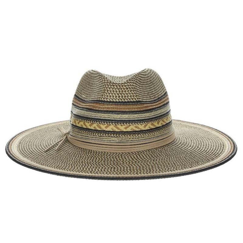 Multi Tone Large Brim Straw Safari Hat with Metallic Detail – Scala Hats Brown Tweed Medium (57 cm)
