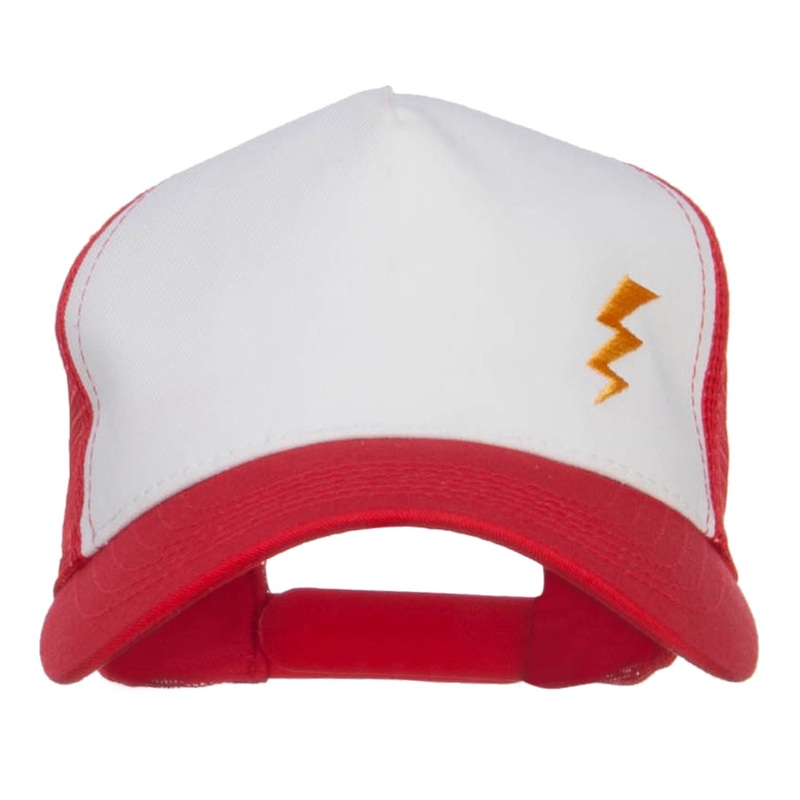 Poke Monster Lightening Tail Embroidered Mesh Cap White Red One Size