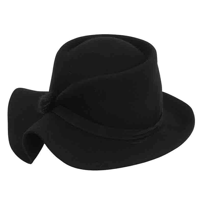 Structured Folded Brim Wool Felt Hat by Adora-Black Black M/L (58.5 cm)