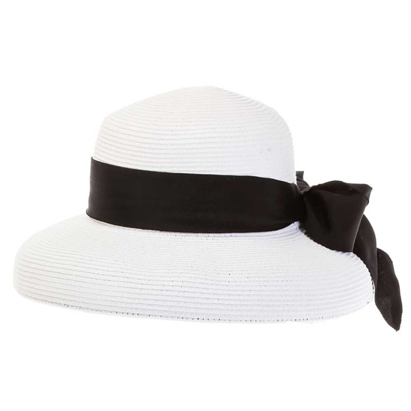 Tiffany Style Two Tone Summer Hat – Boardwalk Styles White / Black Medium (57 cm)